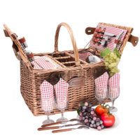cesta de picnic de mimbre st-germain vichy rojo para 4 personas