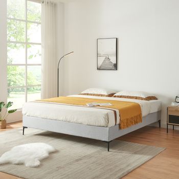 Cama Doble Lilla Con Revestimiento De Textil 180x200 Cm - Gris Claro [en.casa]