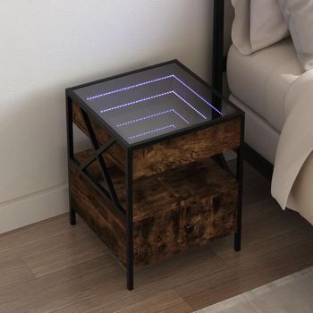 Mesita De Noche - Mueble De Dormitorio - Madera De Ingeniería Y Acero - Roble Ahumado (40x40x51cm)