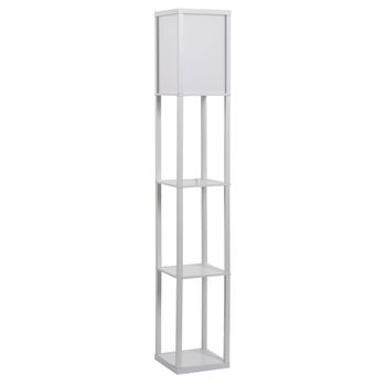 HOMCOM Lámpara de Pie de Madera con Estantes para Almacenaje Diseño Elegante para Salón Dormitorio Bombilla E27 40W 26x26x160 cm Blanco   Aosom España