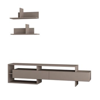 Mueble de tv con 2 puertas y 2 estantes murales l180 cm - topo