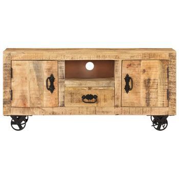 Mueble Tv | Mueble De Salón | Armario Tv De Madera De Mango Rugosa 110x30x50 Cm