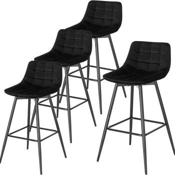 Juego De 4 Taburetes De Bar Con Terciopelo + Metal,taburetes De Bar/bistro Con Reposapiés,43 X 35,5 X 88 Cm,negro,woltu