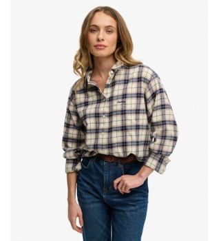 Superdry para mujer. W4010547A Camisa Check Flannel Relaxed beige (L), Casual, Algodón, Manga larga