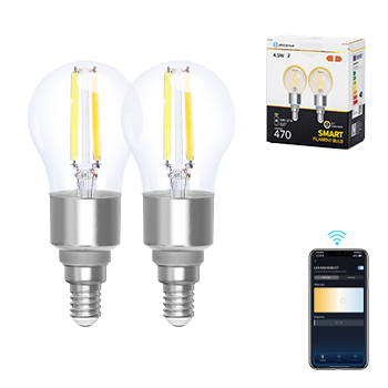 Aigostar Bombilla Inteligente Alexa, Bombilla Led E14 Vintage, G45 Transparente Tipo Globo, 4.5W, 470LM, Regulable Cálida a Fría 2700K a 6500K, Compatible con Alexa y Google home, 2 PCS.