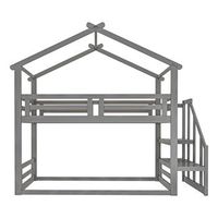 litera tipo cabina de pino macizo con escalera y somier 90x200cm gris
