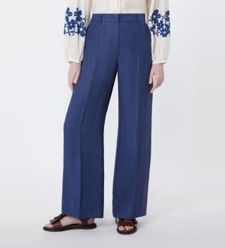 Weekend Max Mara para mujer. 2615131112600 Pantalón Malizia de lino marino (44), Azul, Casual