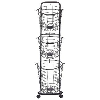 Carro De Almacenamiento 3 Niveles Metal Negro Cestas Con Asas Giratorias Accesorio Cocina Baño Toallas Periódico Frutas Verduras Ayapal