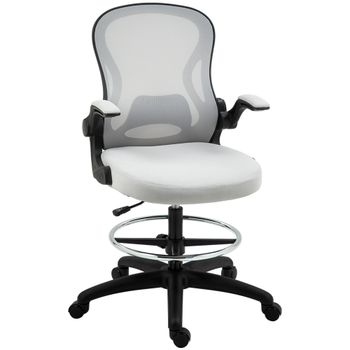 Vinsetto Silla de Dibujo Giratoria con Soporte Lumbar Reposapiés Ajustable y Reposabrazos Abatibles 59x65x102-122 cm Gris Claro