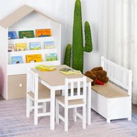 conjunto de mesa 2 sillas y banco infantil blanco y natural homcom