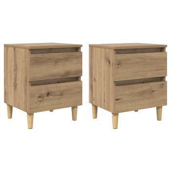 Mesitas De Noche (2 Uds) - Dormitorio - Madera Contrachapada - Roble Artesanal (40x35x50cm)