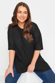 Yours Camiseta Amplia Acanalada Negra , Mujer Curvy Y Tallas Grandes, Yours