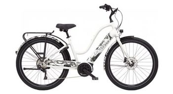 Bicicleta de ciudad electrica electra townie path go  step thru equipado con 10d shimano deore 10v 500 wh 27 5   blanco pearl