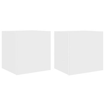 2 Uds Muebles Tv De Pared | Mueble De Salón | Armario Tv Con Luces Led Blanco 40,5x35x40 Cm
