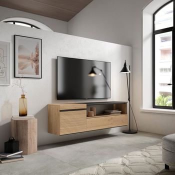 Mueble tv efecto madera roble 150x35x45cm colgado