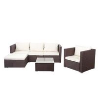 conjunto de muebles de jardin mesa de salon de poliratan marron y cojin crema 040004227