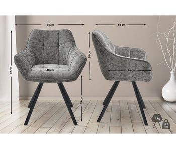 Juego de 2 sillas de comedor scott tela gris oscuro 62x64x82 cm