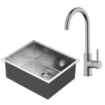 Kibath Pack Fregadero + Grifo Monomando Solut Acabado Cepillado Fabricado En Acero Inoxidable