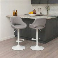 taburete de bar regulable y giratorio en tela gris