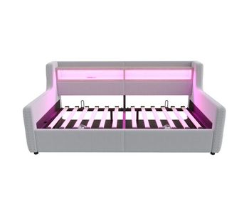 Sofá cama 90x200 cm - con almacenamiento hidráulico, led, enchufe y usb - gris claro