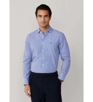 Hackett London para hombre. HM3010538 Camisa City Gingham azul (S), Casual, Fiesta, Algodón, Clásico, Manga larga
