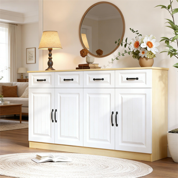 Aparador - Mueble De Almacenamiento - Mdf - Blanco Y Madera Natural (160x35x80cm)