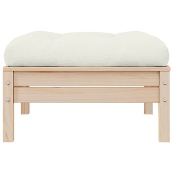Taburete De Jardín | Otomana De Jardín | Reposapiés De Jardín Con Cojín Crema Madera Maciza De Pino
