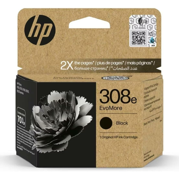 HP 308e EvoMore - Cartucho de Tinta Original Negro de Alta Capacidad (320 Páginas), Compatible con Impresoras de Inyección de Tinta HP InkJet Envy 6110e, 6120e, 6122e, 6130e, 6132e, 6520e, 6530e,