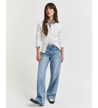 Gant para mujer. 4800103 Cárdigan de punto de ochos blanco roto (S), Casual, Algodón