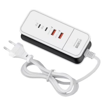 Regleta de alimentación PD50W de 4 puertos con dual USB + dual Type-C PD QC3.0 Adaptador de carga rápida para viajar Plu