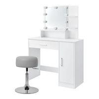 tocador con led taburete y espejo 90x38x137cm gris mdf ml-design