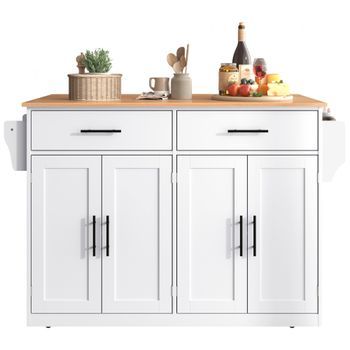 Carrito De Servicio Con Tablero Plegable, 4 Puertas Y 2 Cajones, 120x71x91.5 Cm, Madera, Blanco