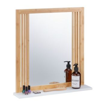 Espejo De Baño De Bambú Con Estante Natural