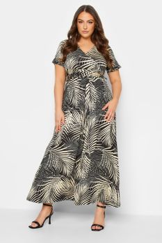Yours Vestido Negro De Hojas De Palmera, Mujer Curvy Y Tallas Grandes, Yours