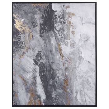 Lienzo Cuadro De Pared 103 X 83 Cm Marco Mdf Sintético Formas Abstractas Geométrico Rectangular Moderno Gris Y Blanco Jesi
