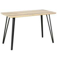 homcom mesa de comedor de diseno industrial de gran tamano dim 120x60x75 cm patas de metal negro en aspecto de roble claro mdf   aosom espana
