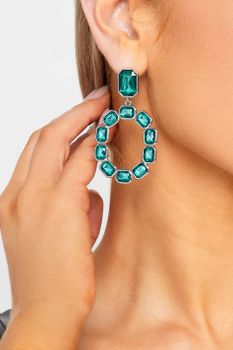 Pendientes Largos De Cristal Verde Mar