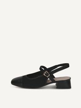 CAPRICE sling pumps, black, made of Leather and synthetic with Trapeze heel, Size 36