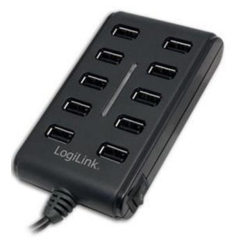 Hub LogiLink 10 puertos USB 2.0 480 Mbit/s con interruptor on/off y LED estado