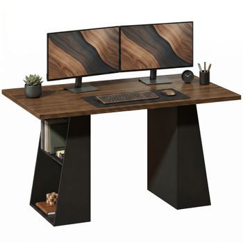 Escritorio De Oficina De 140 Cm De Melamina, Industrial, 140 X 78 X 75 Cm – Marrón Y Negro