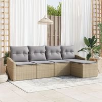 sofa de jardin juego de 5 beige gris ratan poliester v6208 unico  beige
