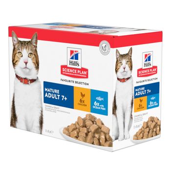 Hill's Science Plan Senior 11+ Chicken - Complementary: 12 x 85g Mature 7+ Adult Fish Selection