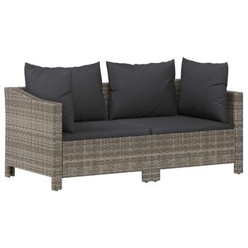 Set De Muebles De Jardín 2 Piezas Cojines Ratán Sintético Gris