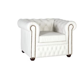 Sillón Chester Uniplaza Tapizado En Piel Natural Acabado Blanco