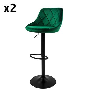 Set 2 Taburetes de bar terciopelo verde altura regulable 62-82cm