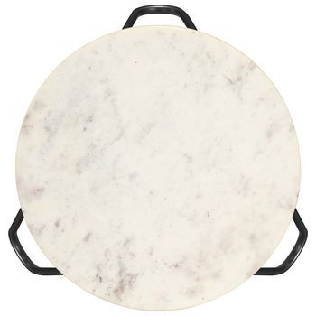 Mesa De Centro 40x40x40 Cm Piedra Auténtica Con Textura De Mármol Y Hierro Con Recubrimiento En Polvo Negro - Blanco