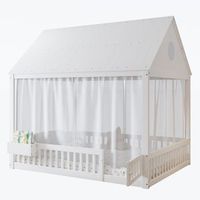 cama infantil 140x200 con almacenamiento y cortinas madera de pino blanco