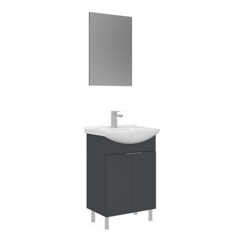 Conjunto De Mueble Con Lavabo Y Espejo (2 Piezas)  - 55 X 2 X 83 Cm - Antracita Mate