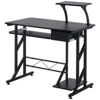 homcom escritorio negro con 1 cajon y bandeja para teclado mesa de ordenador compacta para hogar escuela oficina 90x50x95 cm   aosom espana