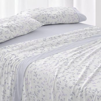Juego De Sábanas 50% Algodón Diseño Floral Lavanda 150 X 190/200 Cm - Lavanda - Burrito Blanco
